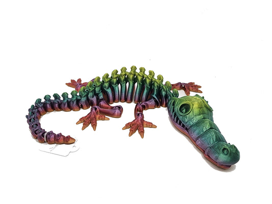 The Articulating Rainbow Skeleton Crocodile Sculpture / Fidget Toy
