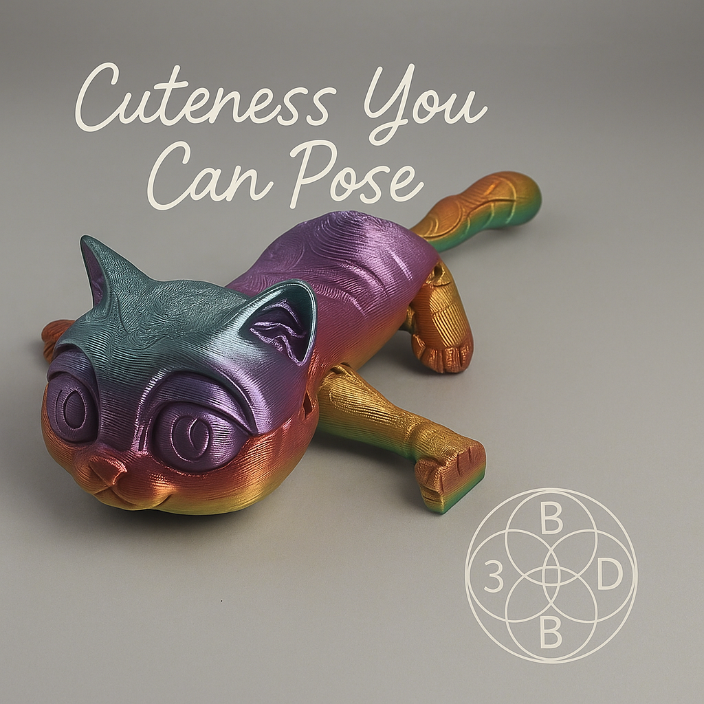 The Articulating Rainbow Kitten – Playful 3D-Printed Sculpture / Fidget Toy
