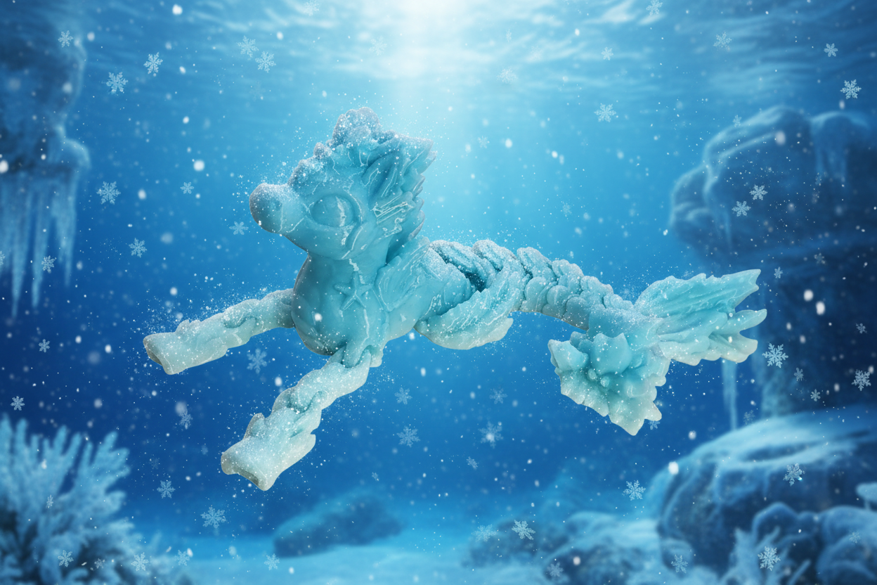The Winter Ice Hippocampus Sea Horse Sculpture / Fidget Toy