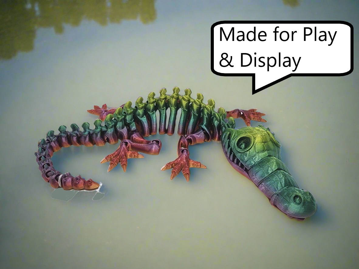 The Articulating Rainbow Skeleton Crocodile Sculpture / Fidget Toy