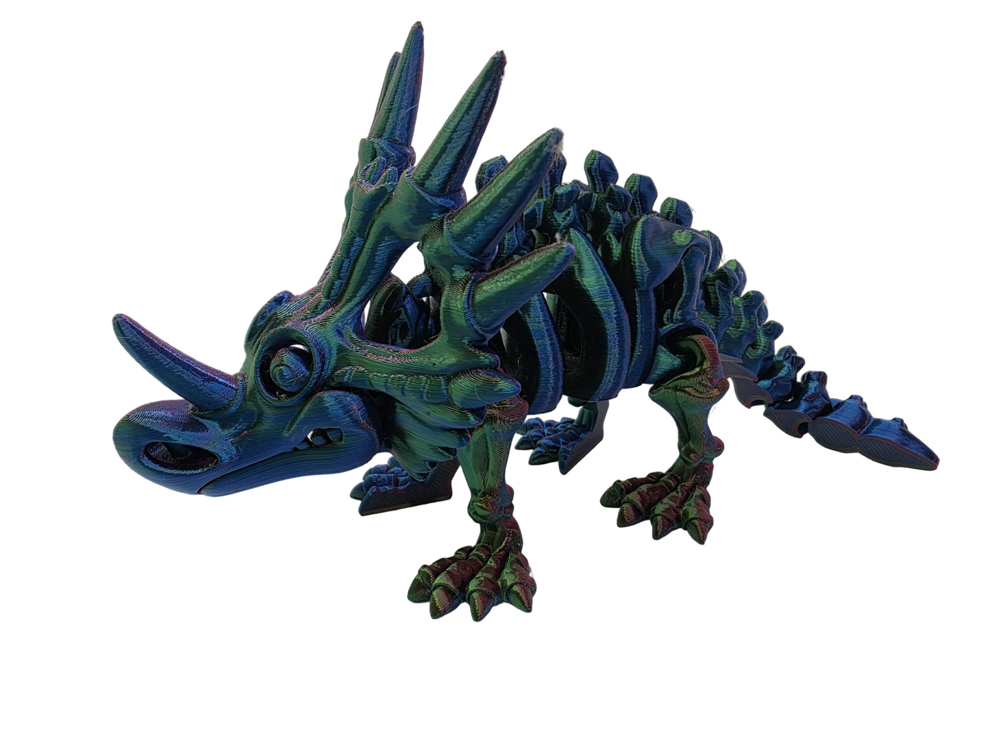 The Articulating Styracosaurus Sculpture / Fidget Toy – Tri-Color Red, Green & Blue