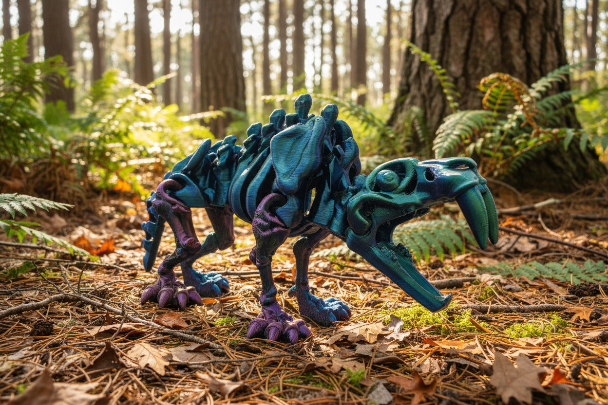 The Articulating Skeleton Saber Tooth Tiger Sculpture / Fidget Toy – Tri-Color PLA