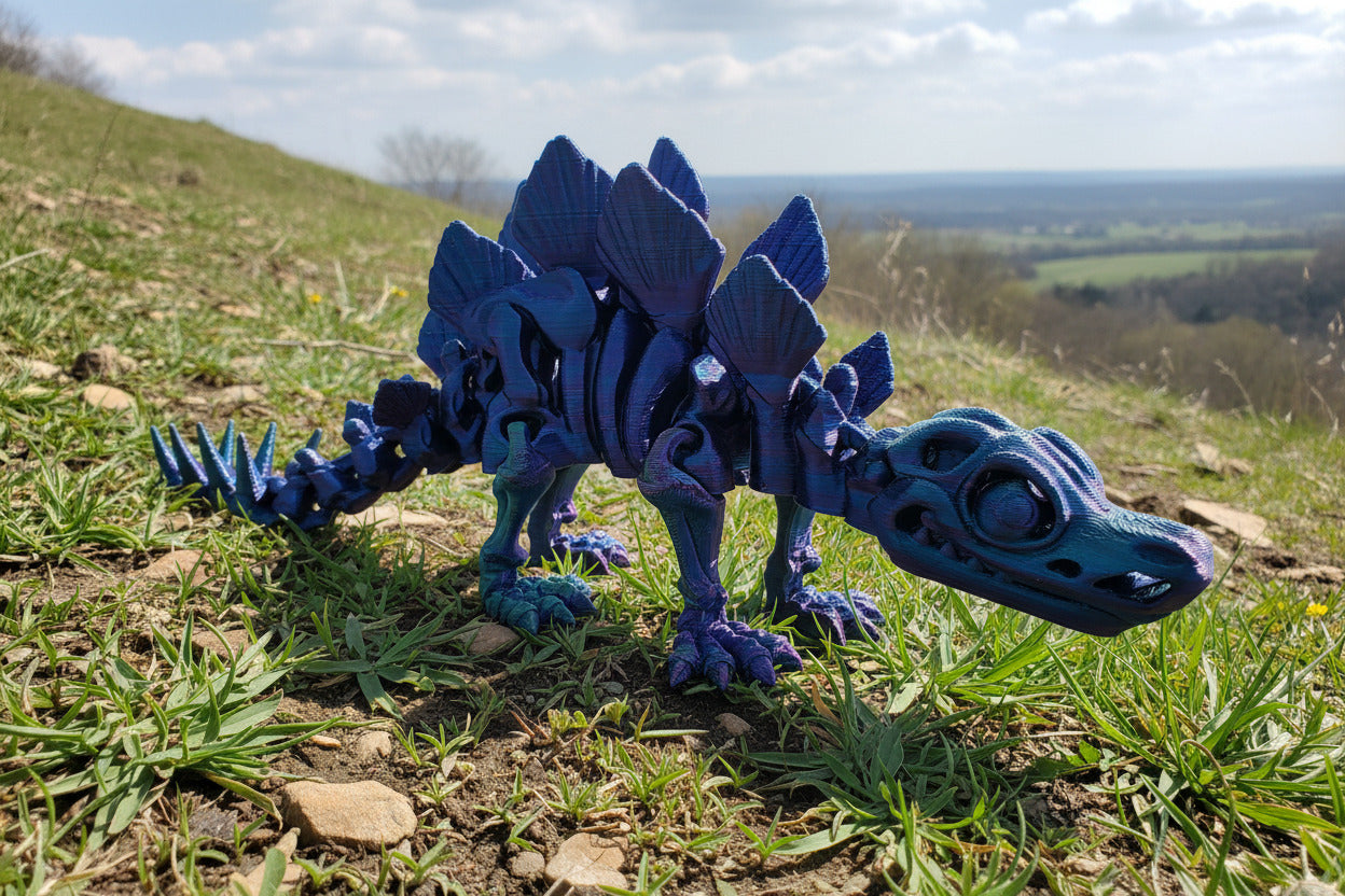 The Articulating Skeleton Stegosaurus Sculpture / Fidget Toy – Tri-Color PLA