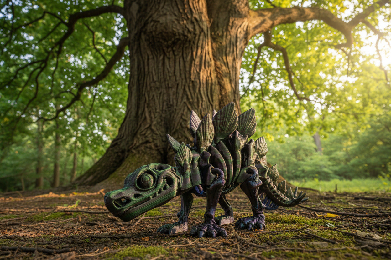 The Articulating Skeleton Stegosaurus Sculpture / Fidget Toy – Tri-Color PLA