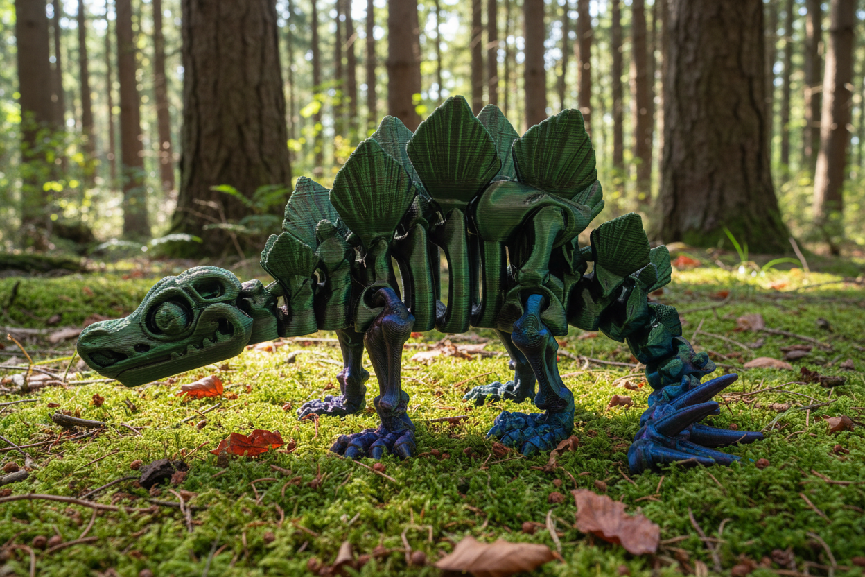 The Articulating Skeleton Stegosaurus Sculpture / Fidget Toy – Tri-Color PLA