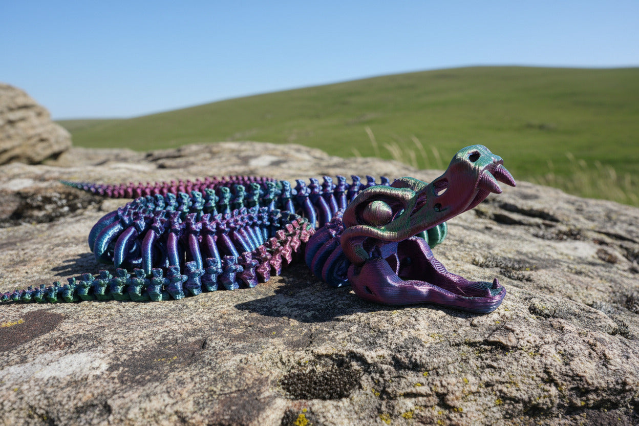 The Articulating Skeleton Snake Sculpture / Fidget Toy – Tri-Color PLA