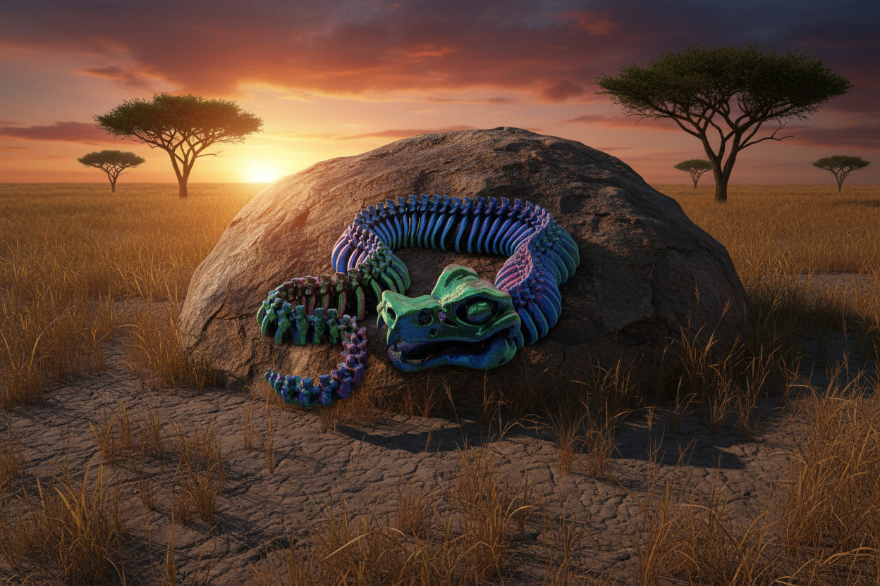 The Articulating Skeleton Snake Sculpture / Fidget Toy – Tri-Color PLA