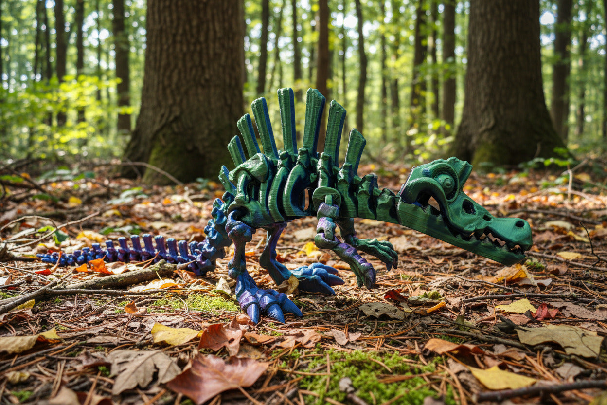 The Articulating Skeleton Spinosaurus Sculpture / Fidget Toy – Tri-Color PLA