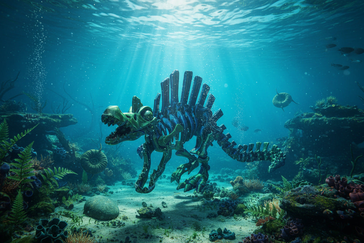 The Articulating Skeleton Spinosaurus Sculpture / Fidget Toy – Tri-Color PLA