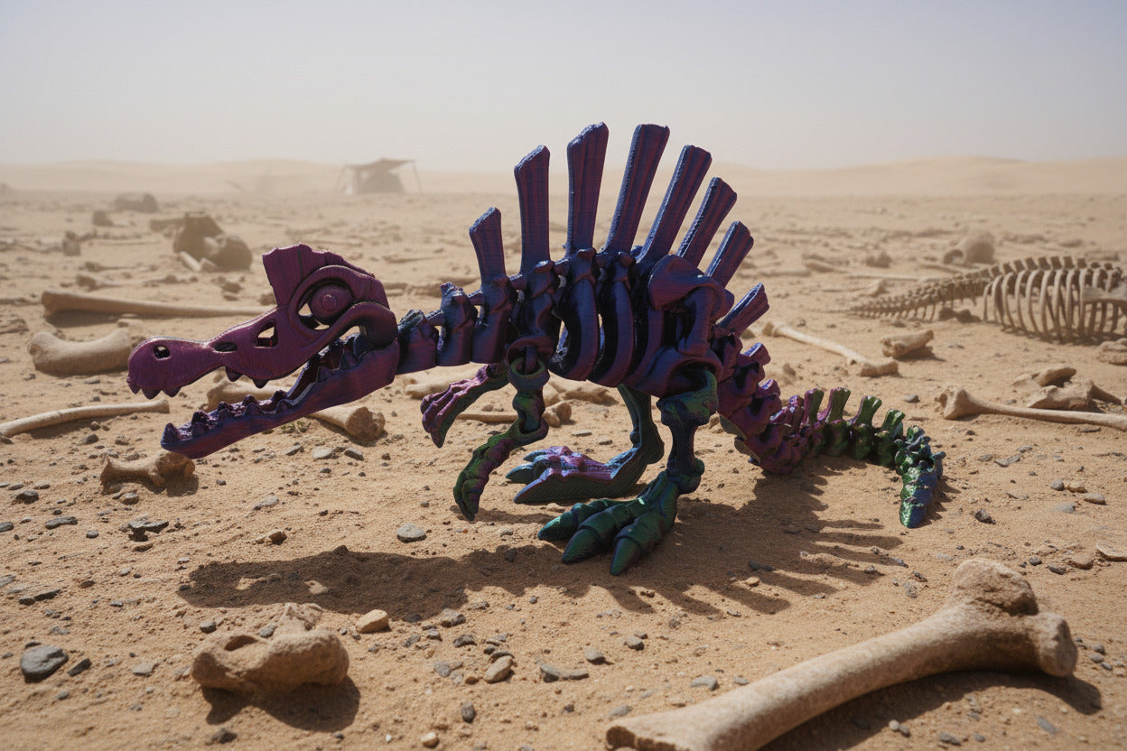 The Articulating Skeleton Spinosaurus Sculpture / Fidget Toy – Tri-Color PLA