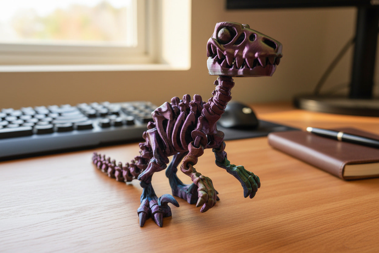 The Articulating Skeleton Raptor Sculpture / Fidget Toy – Tri-Color PLA