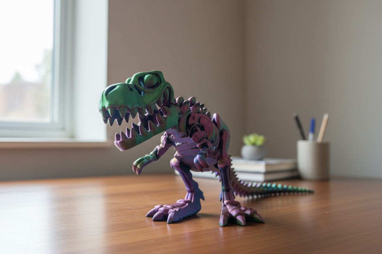 The Articulating Skeleton T-Rex Sculpture / Fidget Toy – Tri-Color PLA