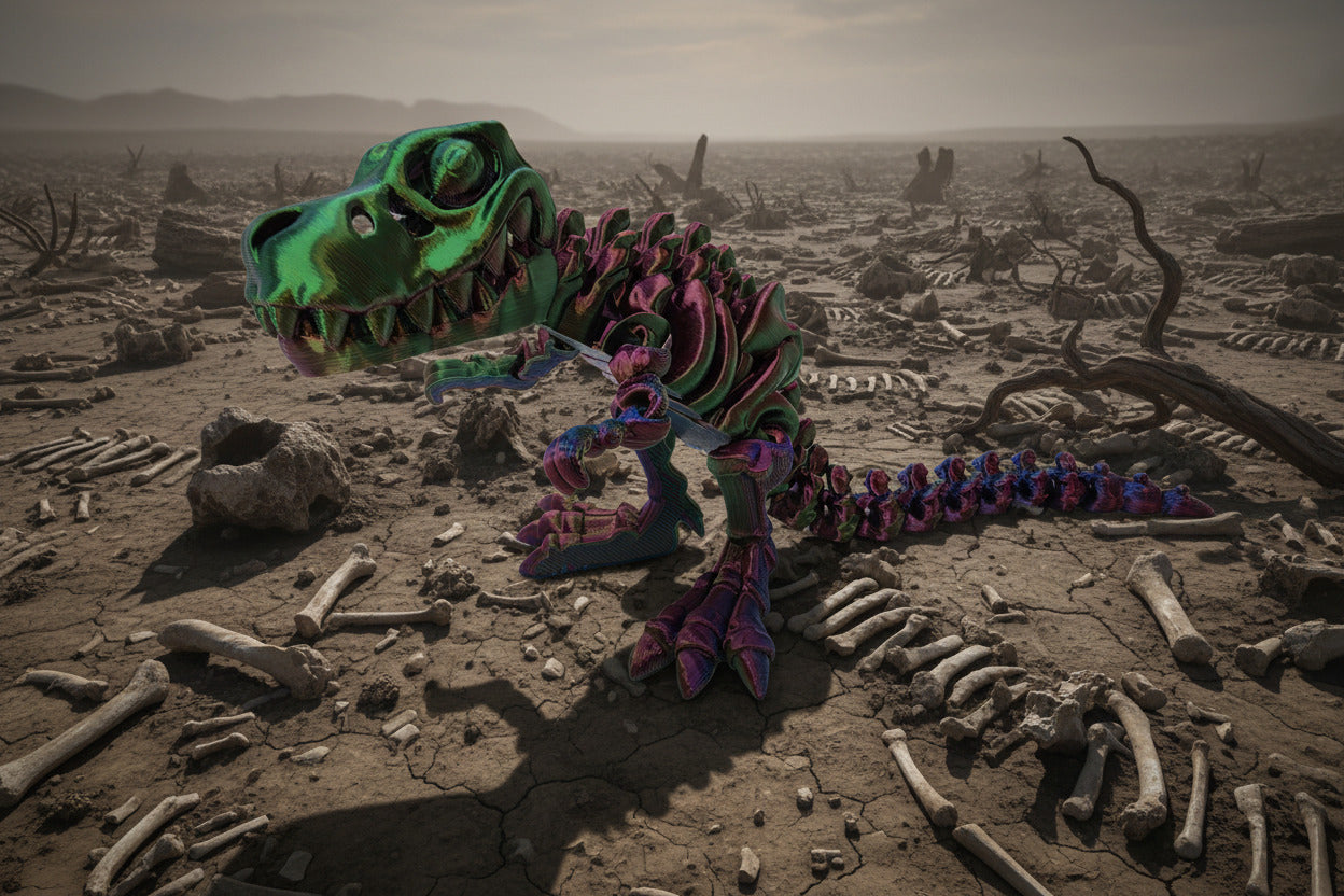 The Articulating Skeleton T-Rex Sculpture / Fidget Toy – Tri-Color PLA