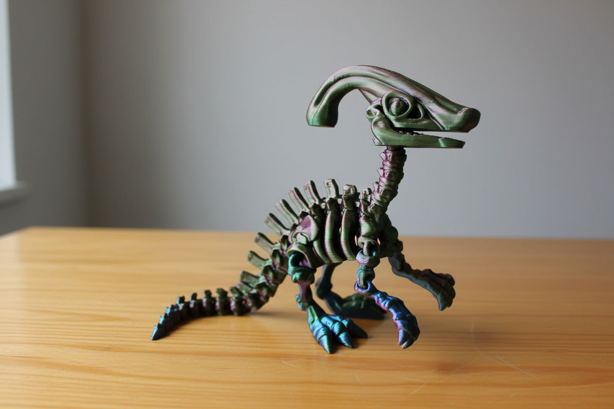 The Articulating Skeleton Parasaurolophus Sculpture / Fidget Toy – Tri-Color PLA