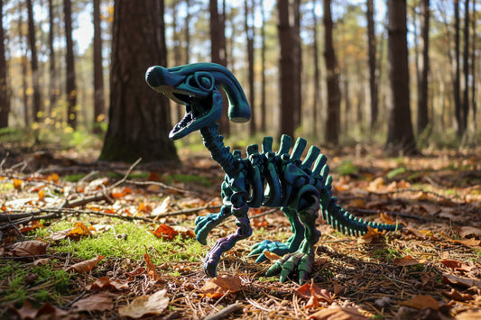 The Articulating Skeleton Parasaurolophus Sculpture / Fidget Toy – Tri-Color PLA