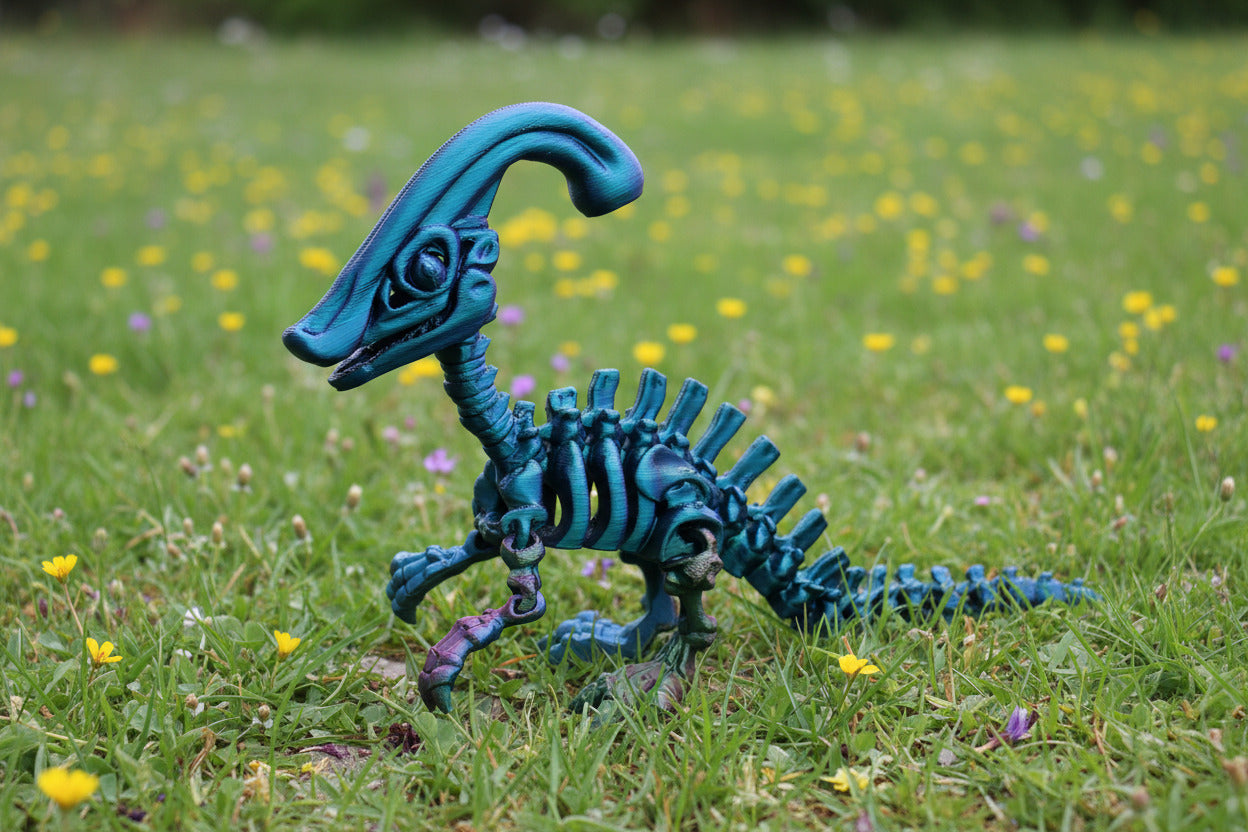 The Articulating Skeleton Parasaurolophus Sculpture / Fidget Toy – Tri-Color PLA