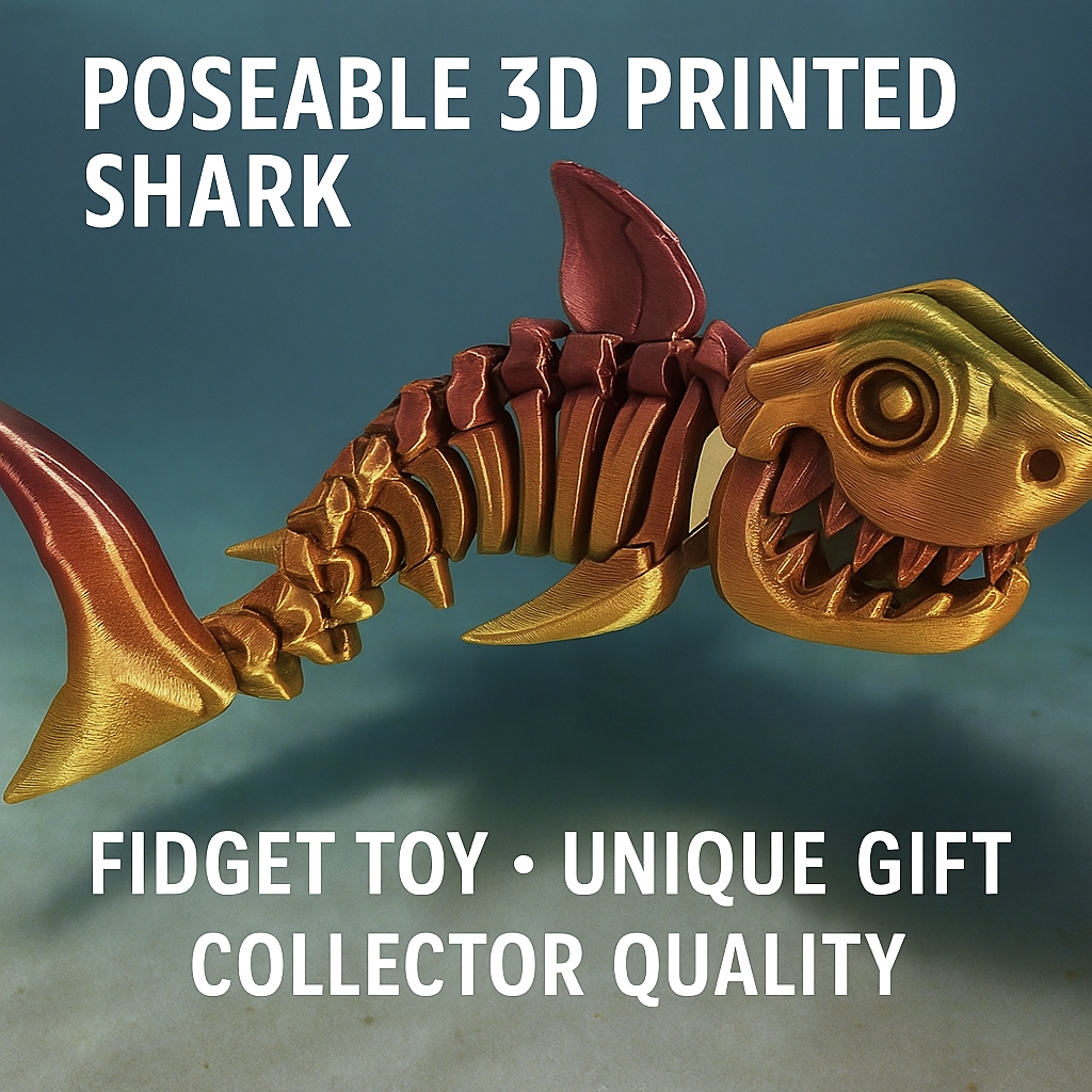 3D Printed Articulated Shark Skeleton – Poseable Fidget Toy & Ocean Lover’s Collectible