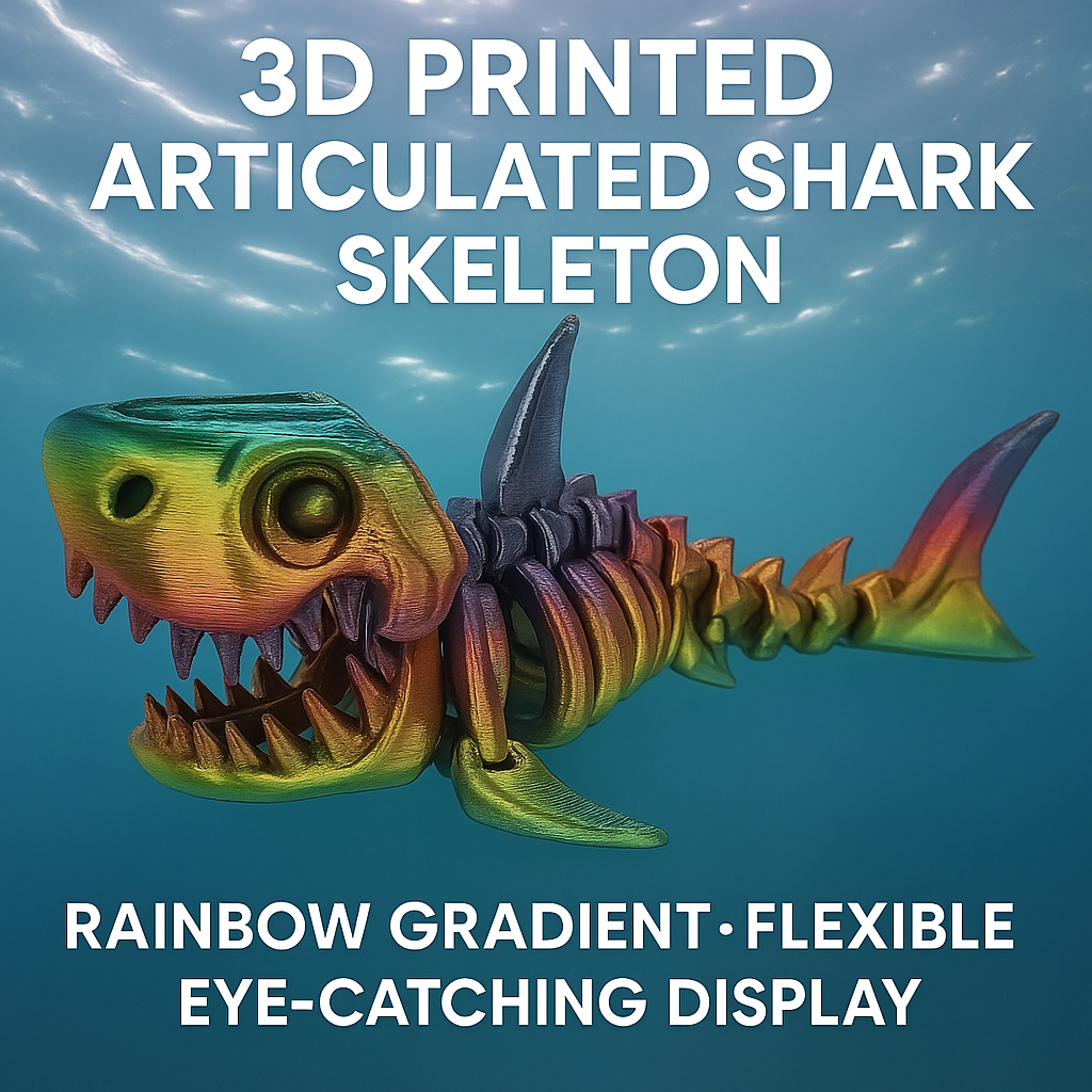 3D Printed Articulated Shark Skeleton – Poseable Fidget Toy & Ocean Lover’s Collectible