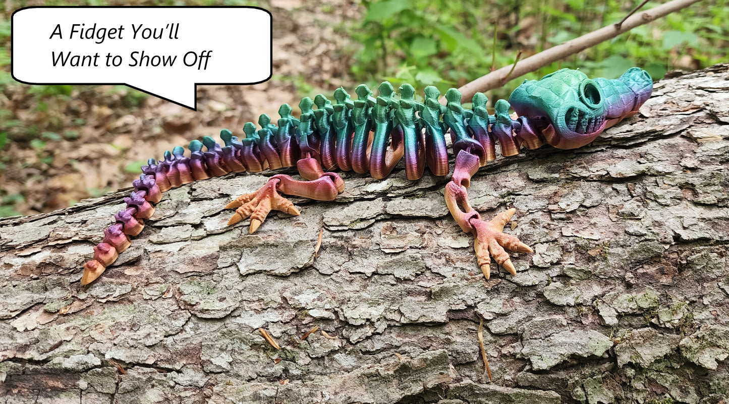 The Articulating Rainbow Skeleton Crocodile Sculpture / Fidget Toy