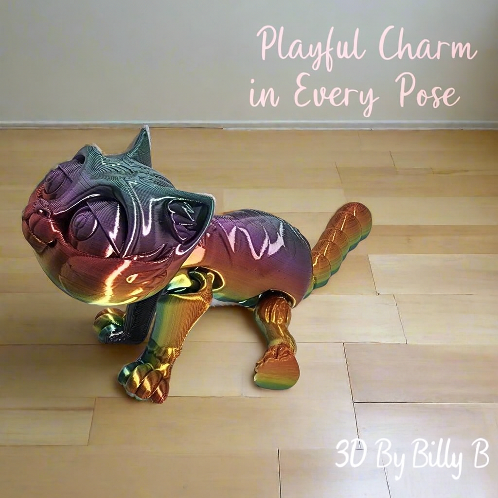 The Articulating Rainbow Kitten – Playful 3D-Printed Sculpture / Fidget Toy