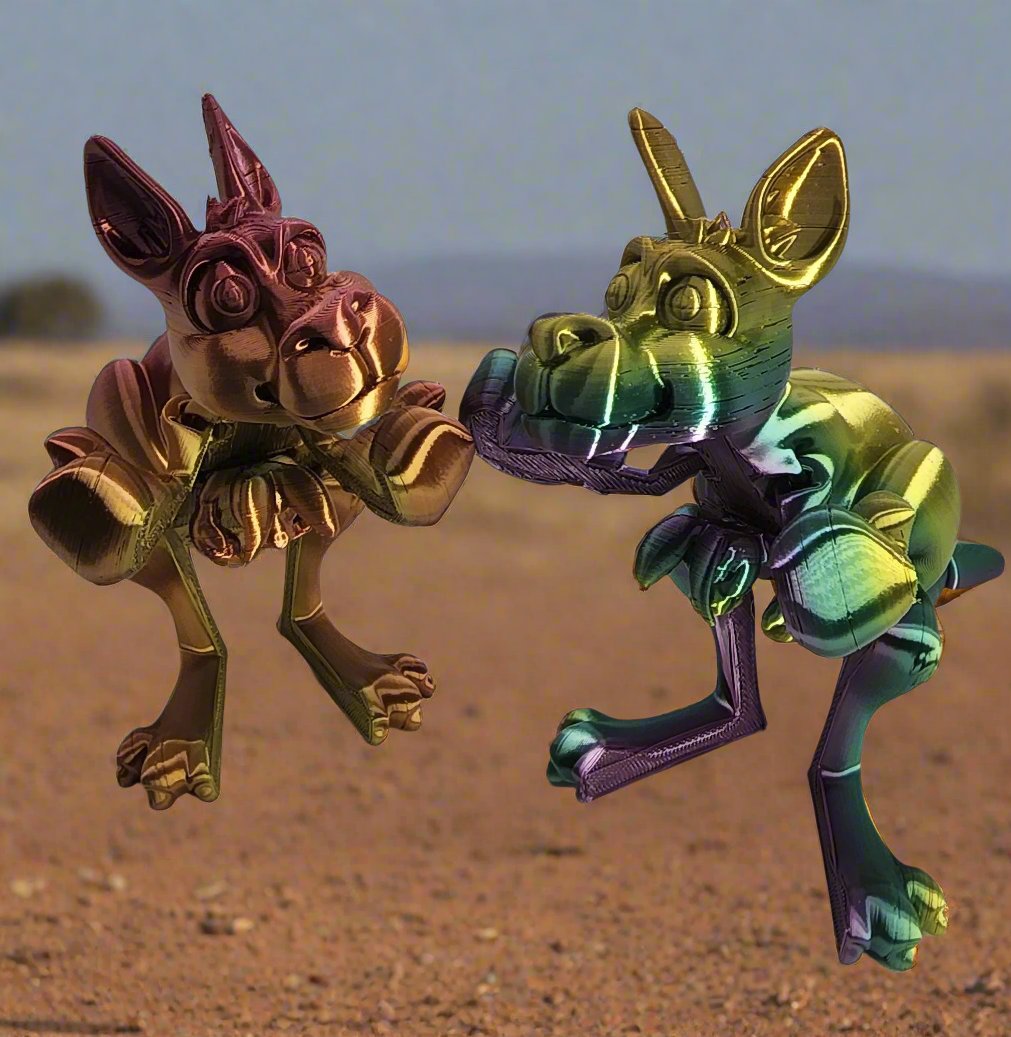 The Articulating Rainbow Kangaroo With Little Joey Sculpture / Fidget Toy