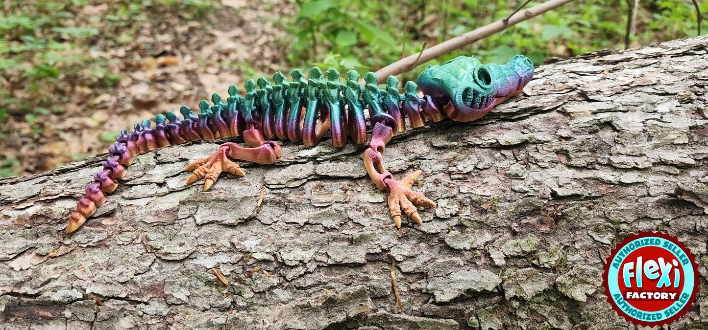 The Articulating Rainbow Skeleton Crocodile Sculpture / Fidget Toy